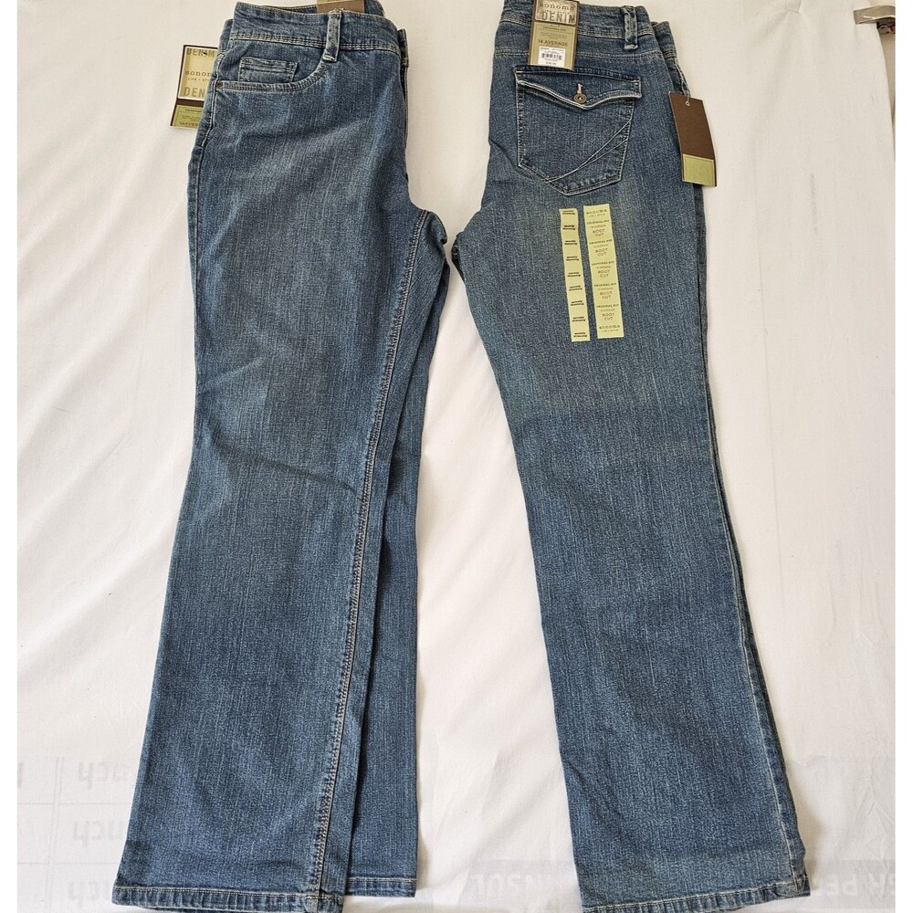 Sonoma Bootcut Mid Rise Womens Jeans Button Fly Sz 14 Average Slim Panel NWT